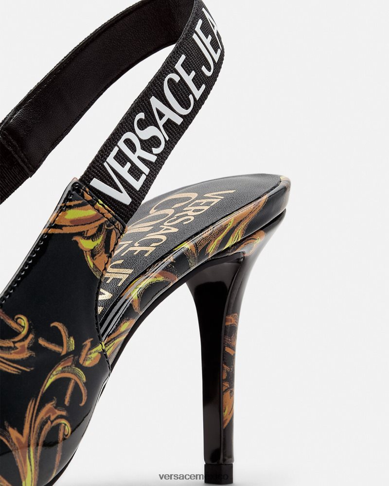Versace zapatos de tacón de alta costura con logo oro negro zapato mujer 84626J2308