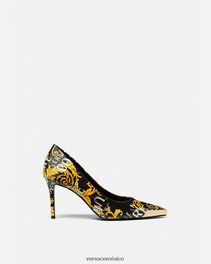 Versace zapatos de tacón scarlett de alta costura con logo oro negro zapato mujer 84626J2304