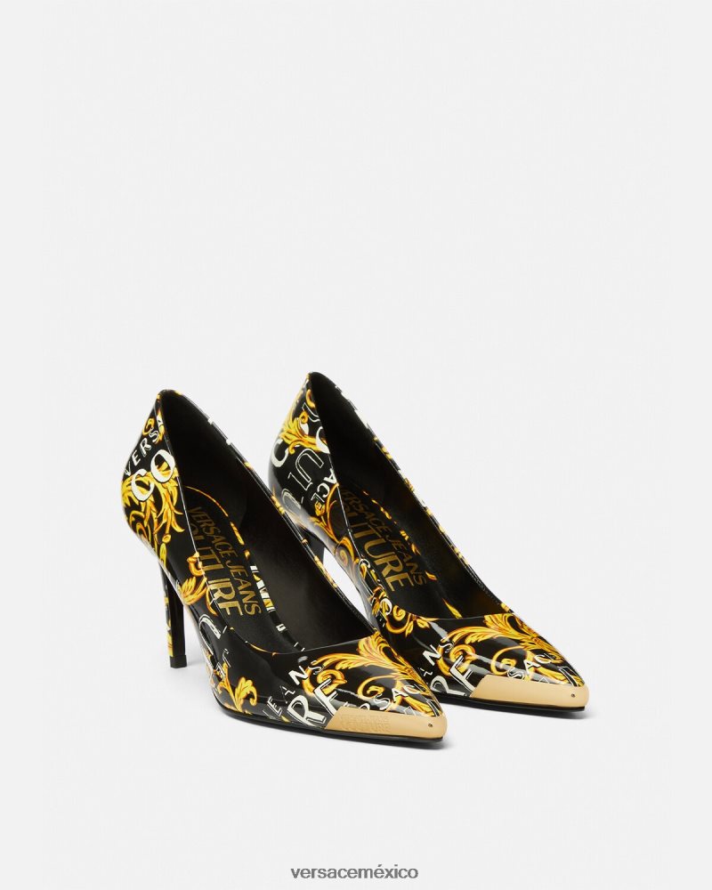 Versace zapatos de tacón scarlett de alta costura con logo oro negro zapato mujer 84626J2304