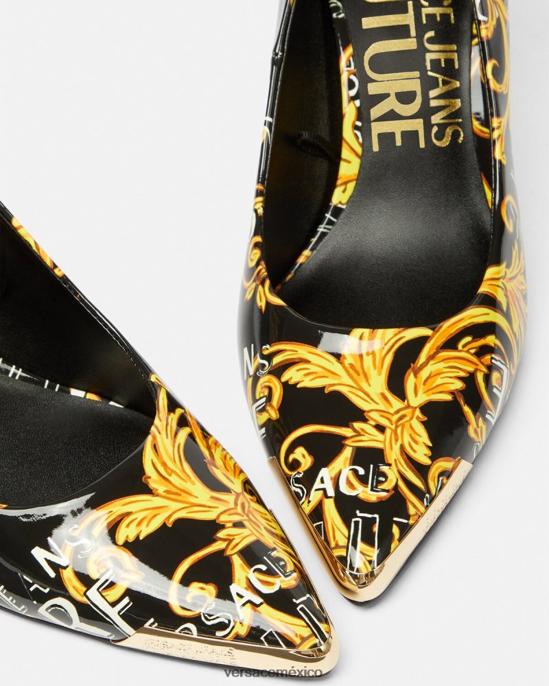 Versace zapatos de tacón scarlett de alta costura con logo oro negro zapato mujer 84626J2304