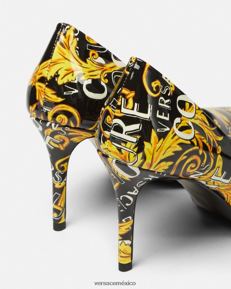 Versace zapatos de tacón scarlett de alta costura con logo oro negro zapato mujer 84626J2304