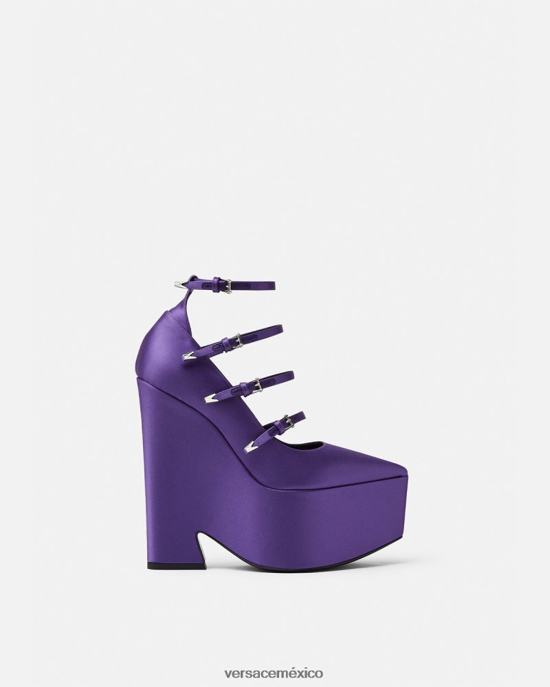Versace zapatos de tacón tempest con plataforma de satén Violeta zapato mujer 84626J496
