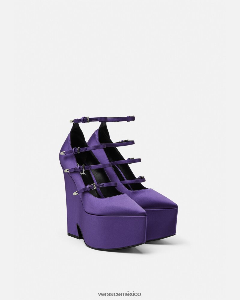 Versace zapatos de tacón tempest con plataforma de satén Violeta zapato mujer 84626J496
