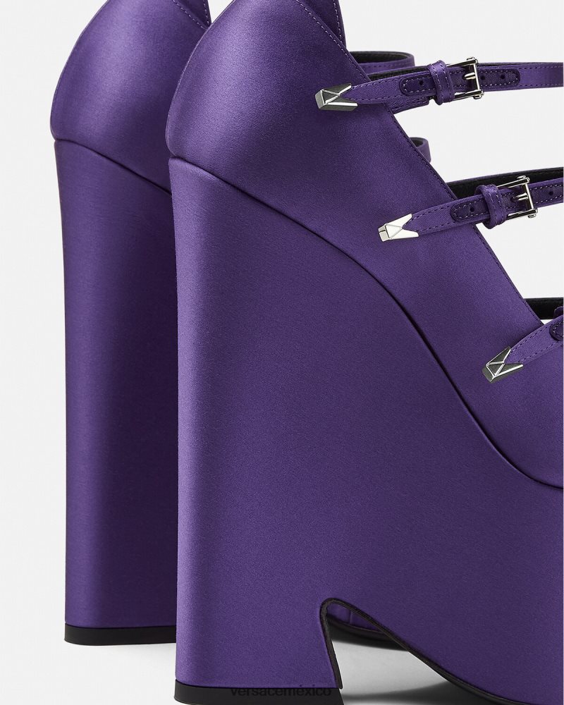 Versace zapatos de tacón tempest con plataforma de satén Violeta zapato mujer 84626J496
