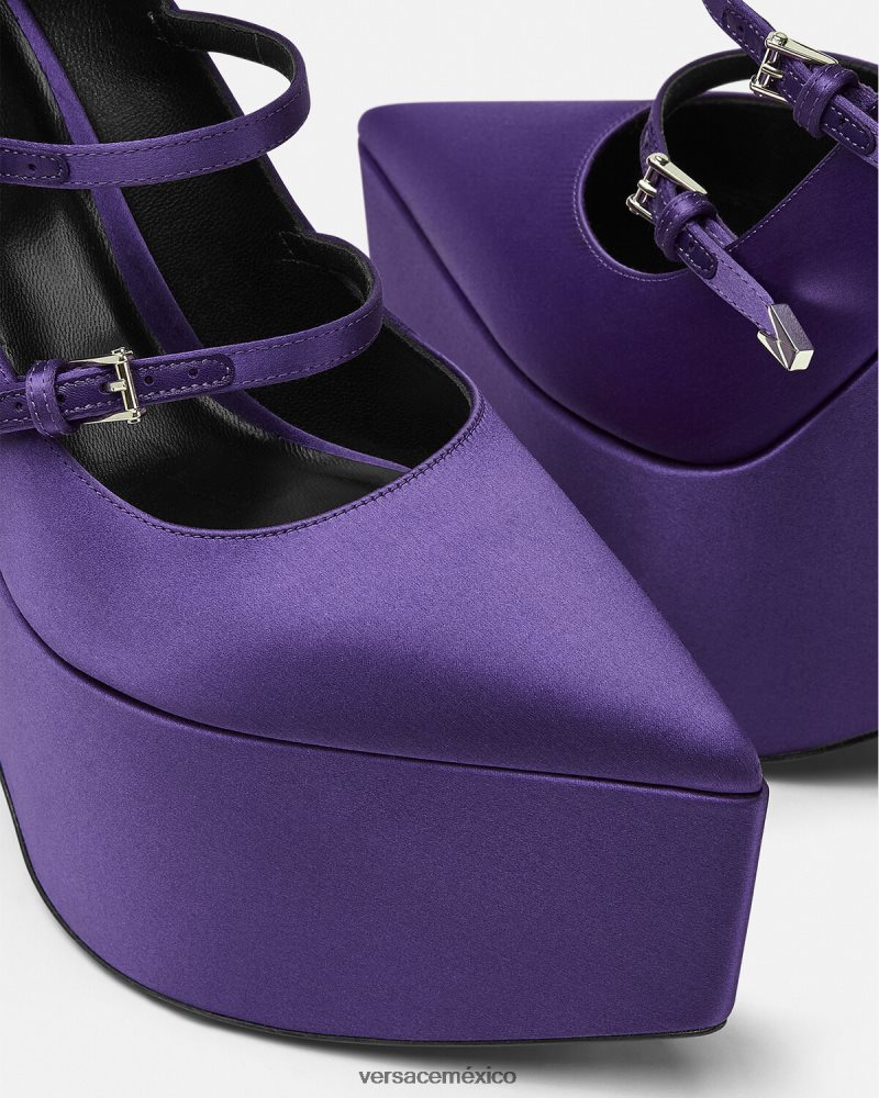 Versace zapatos de tacón tempest con plataforma de satén Violeta zapato mujer 84626J496