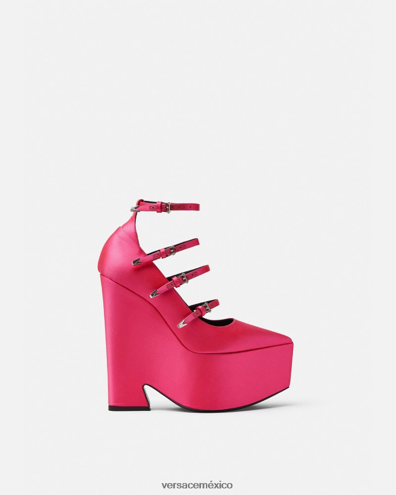 Versace zapatos de tacón tempest con plataforma de satén fucsia zapato mujer 84626J495