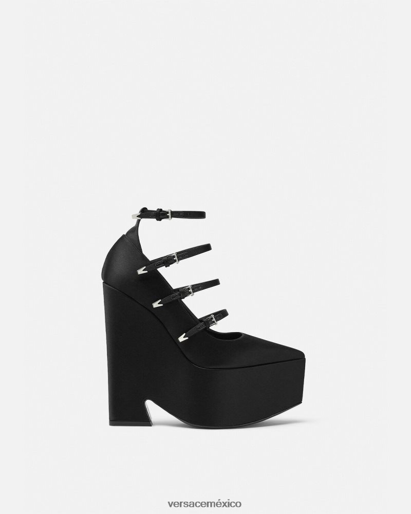 Versace zapatos de tacón tempest con plataforma de satén negro zapato mujer 84626J494