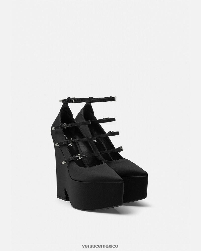 Versace zapatos de tacón tempest con plataforma de satén negro zapato mujer 84626J494