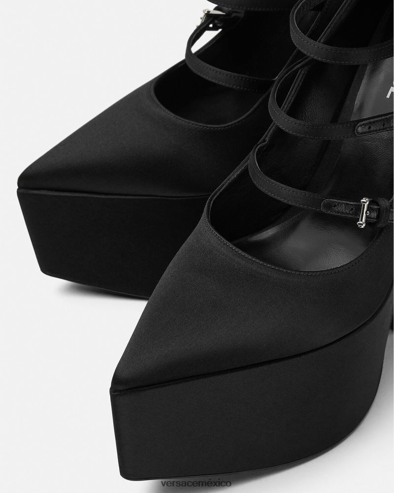 Versace zapatos de tacón tempest con plataforma de satén negro zapato mujer 84626J494