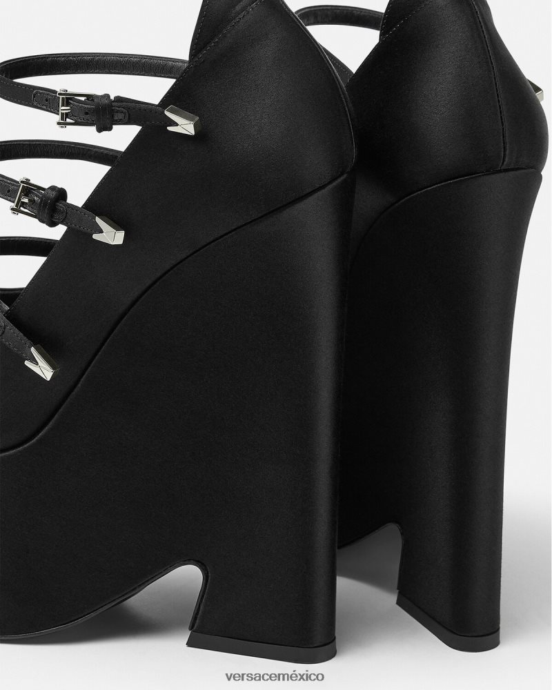 Versace zapatos de tacón tempest con plataforma de satén negro zapato mujer 84626J494