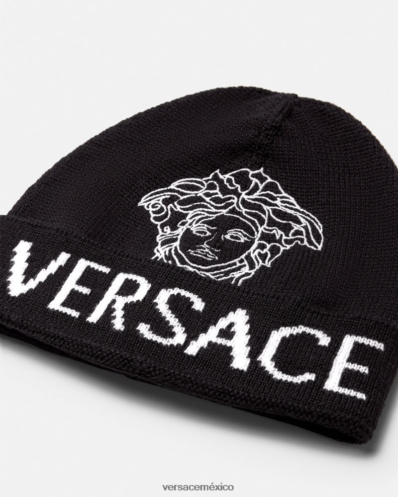 Versace gorro con logo de medusa negro accesorios niños 84626J2078