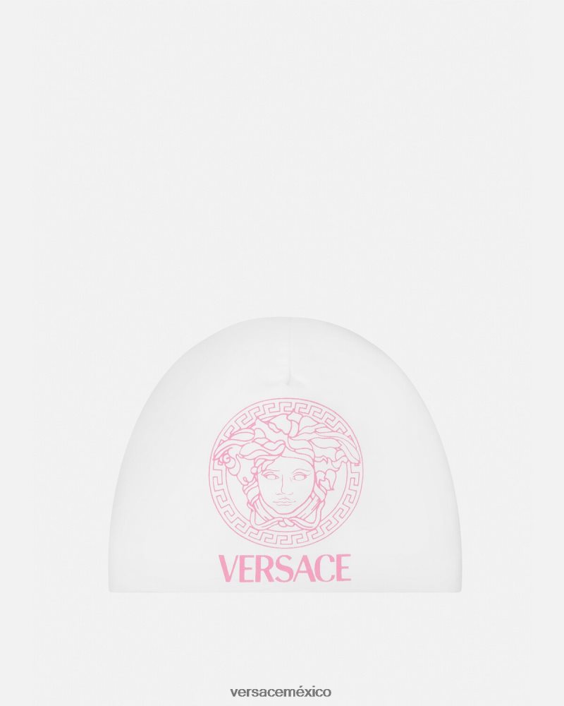 Versace gorro de bebé con medusa blanco y rosa accesorios niños 84626J1817
