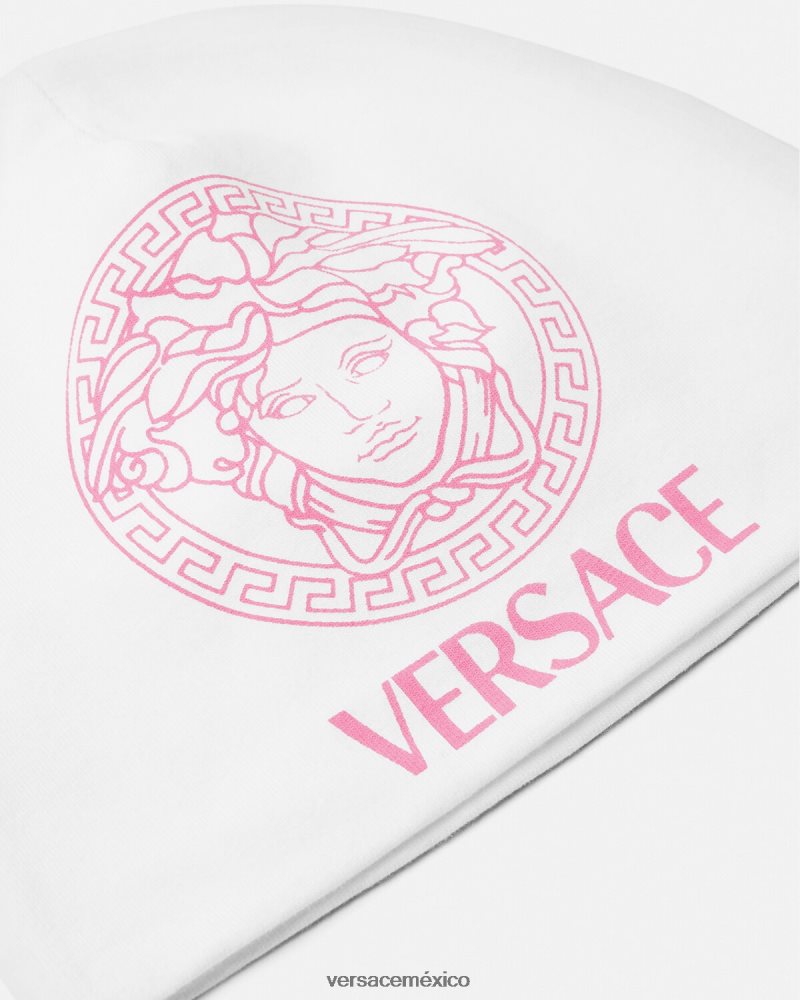 Versace gorro de bebé con medusa blanco y rosa accesorios niños 84626J1817