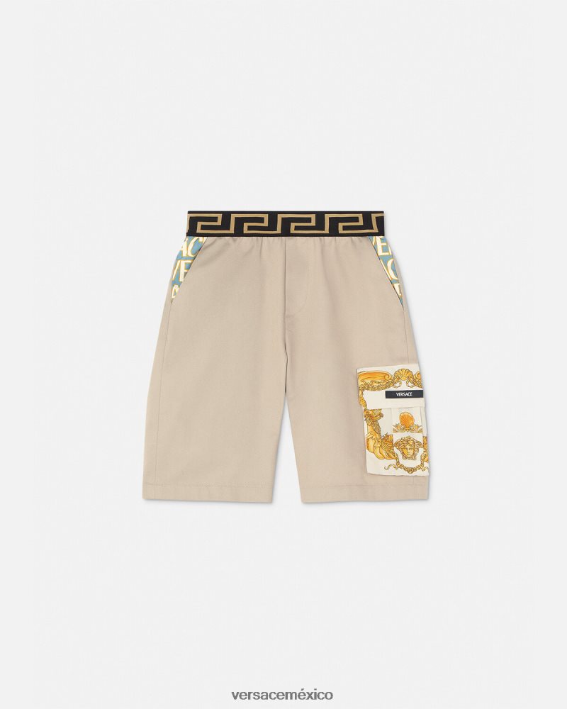 Versace pantalones cortos con greca y concha barroca beige ropa niños 84626J2086