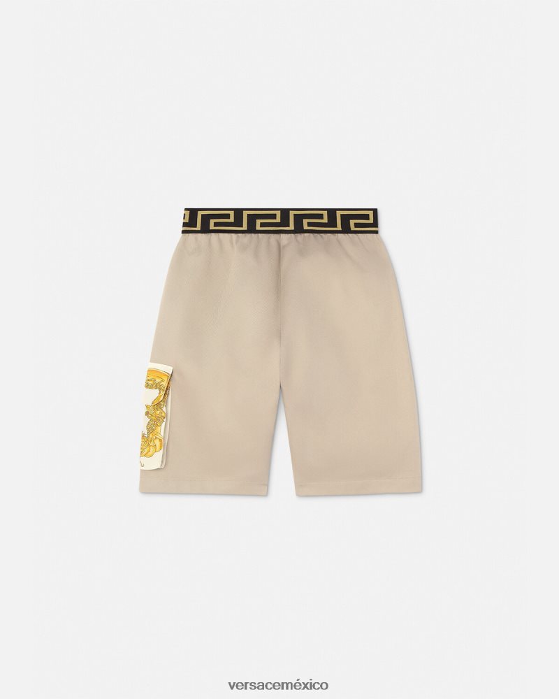 Versace pantalones cortos con greca y concha barroca beige ropa niños 84626J2086