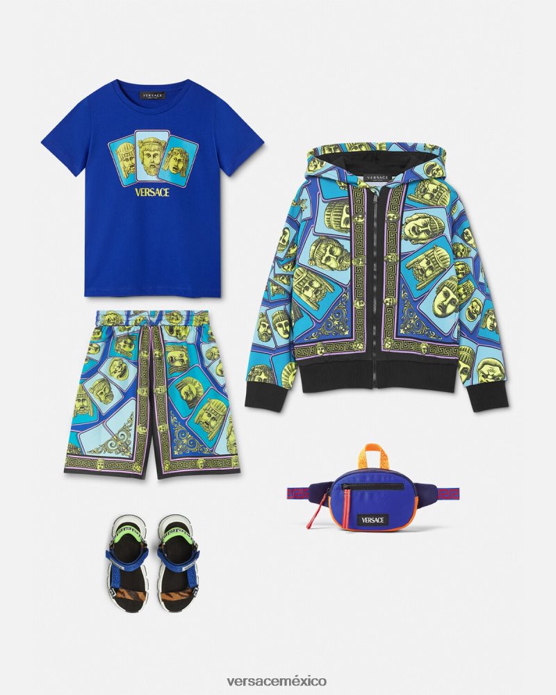 Versace pantalones cortos de seda le maschere imprimir ropa niños 84626J2122