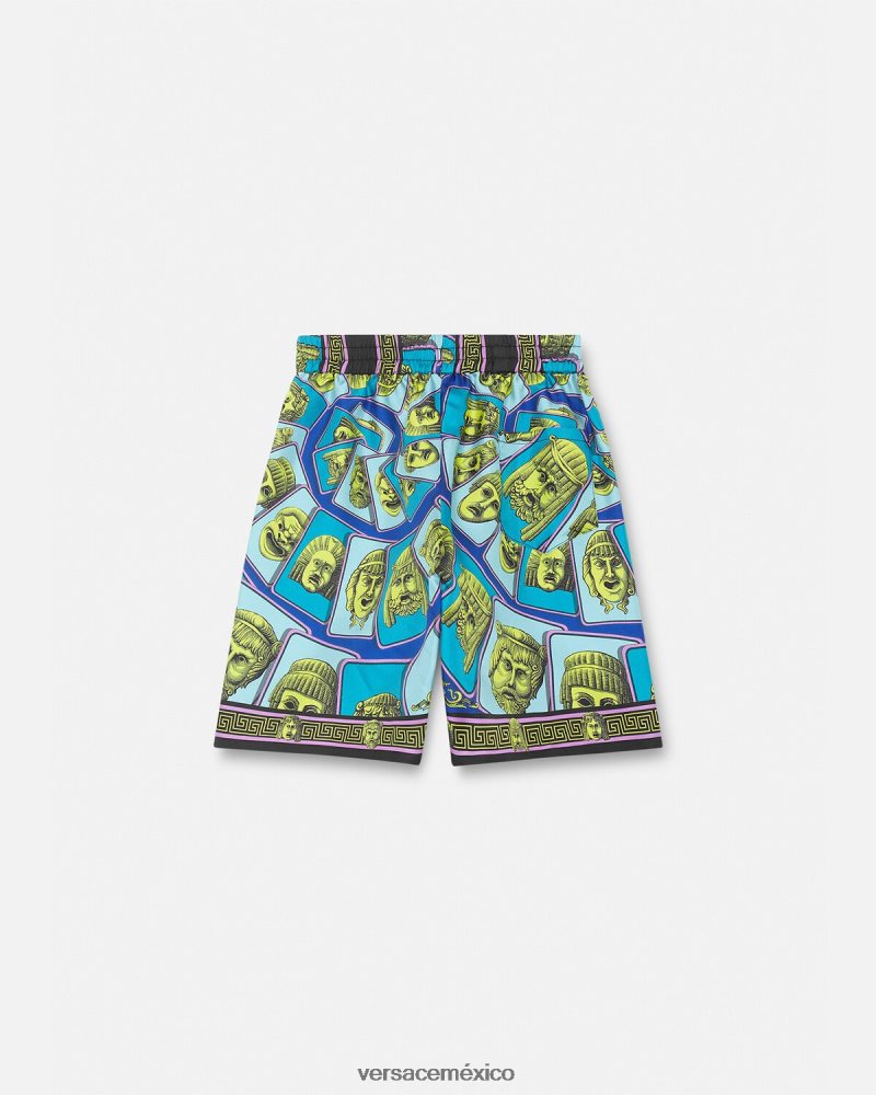 Versace pantalones cortos de seda le maschere imprimir ropa niños 84626J2122