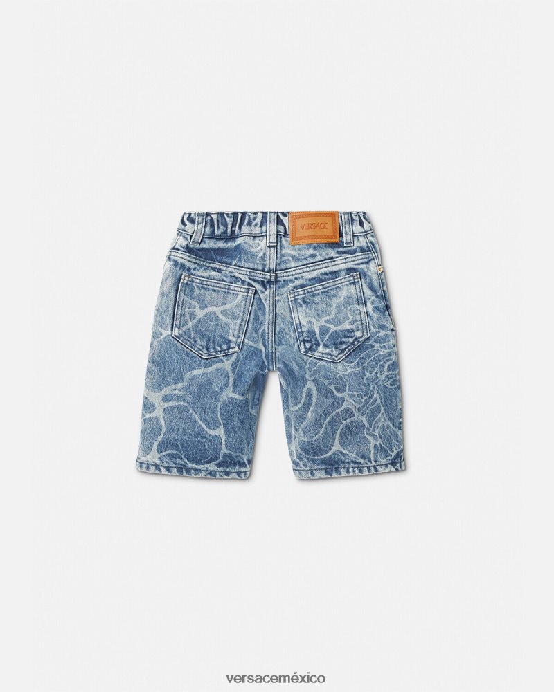 Versace shorts de mezclilla con medusa azul ropa niños 84626J2128