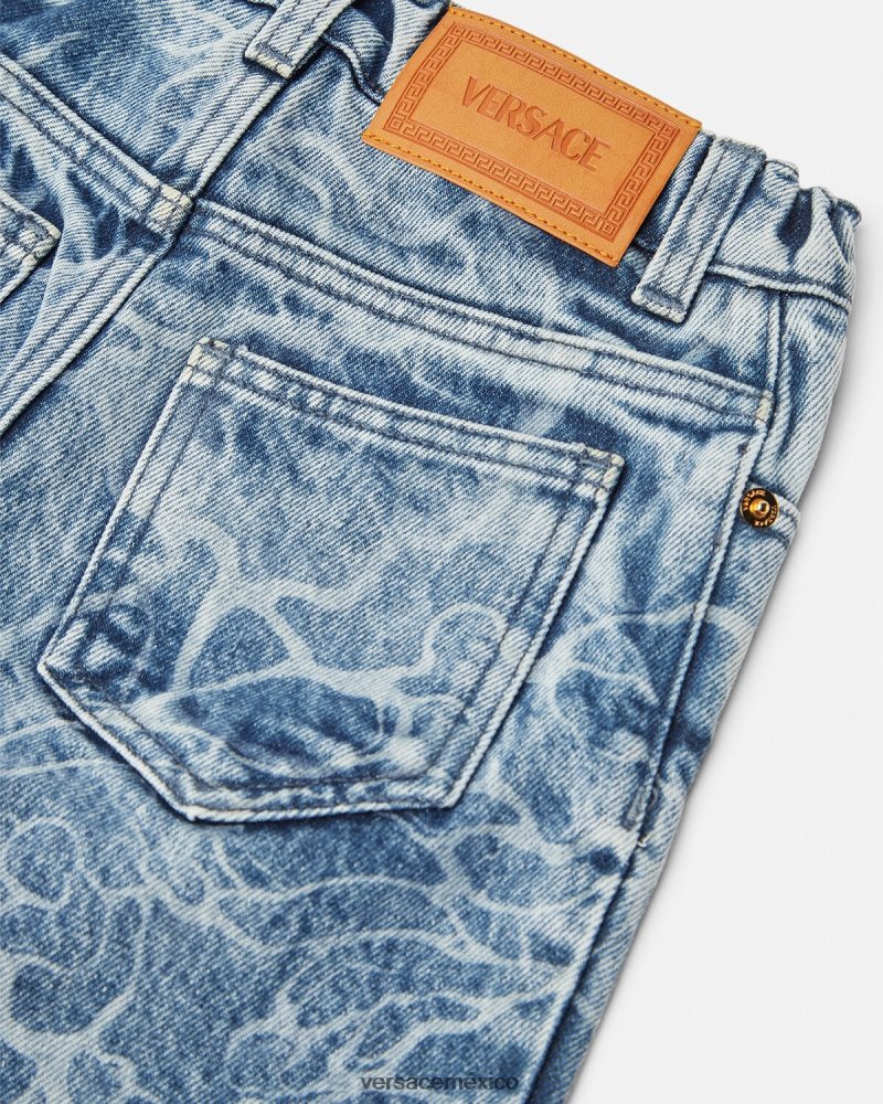Versace shorts de mezclilla con medusa azul ropa niños 84626J2128
