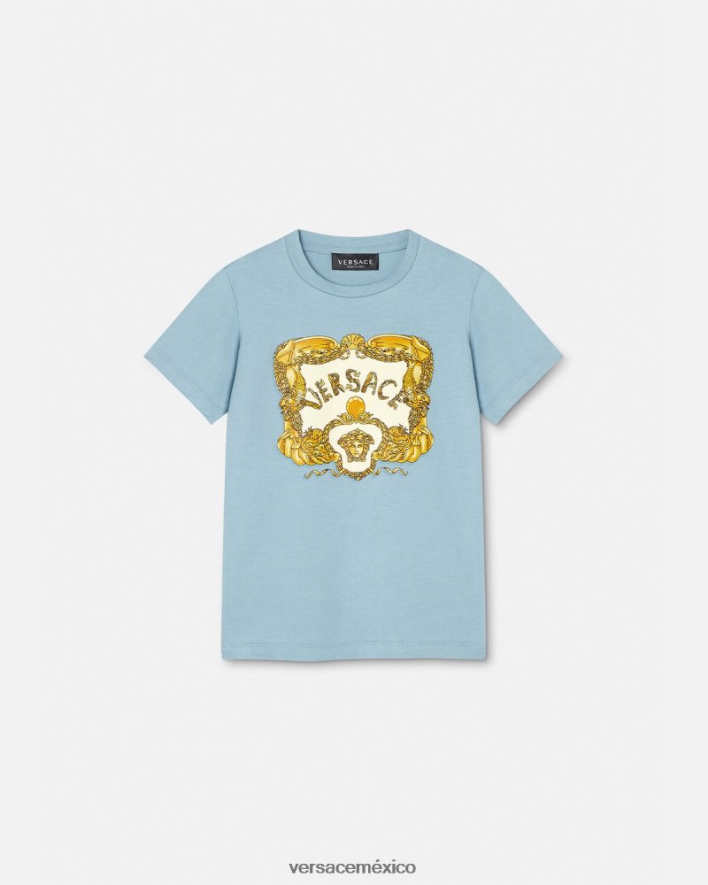 Versace camiseta barroca de conchas marinas azul claro ropa niños 84626J2084