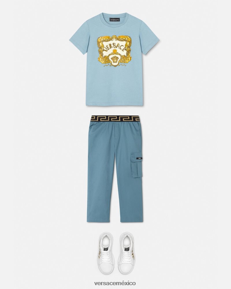 Versace camiseta barroca de conchas marinas azul claro ropa niños 84626J2084