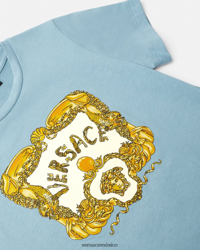 Versace camiseta barroca de conchas marinas azul claro ropa niños 84626J2084