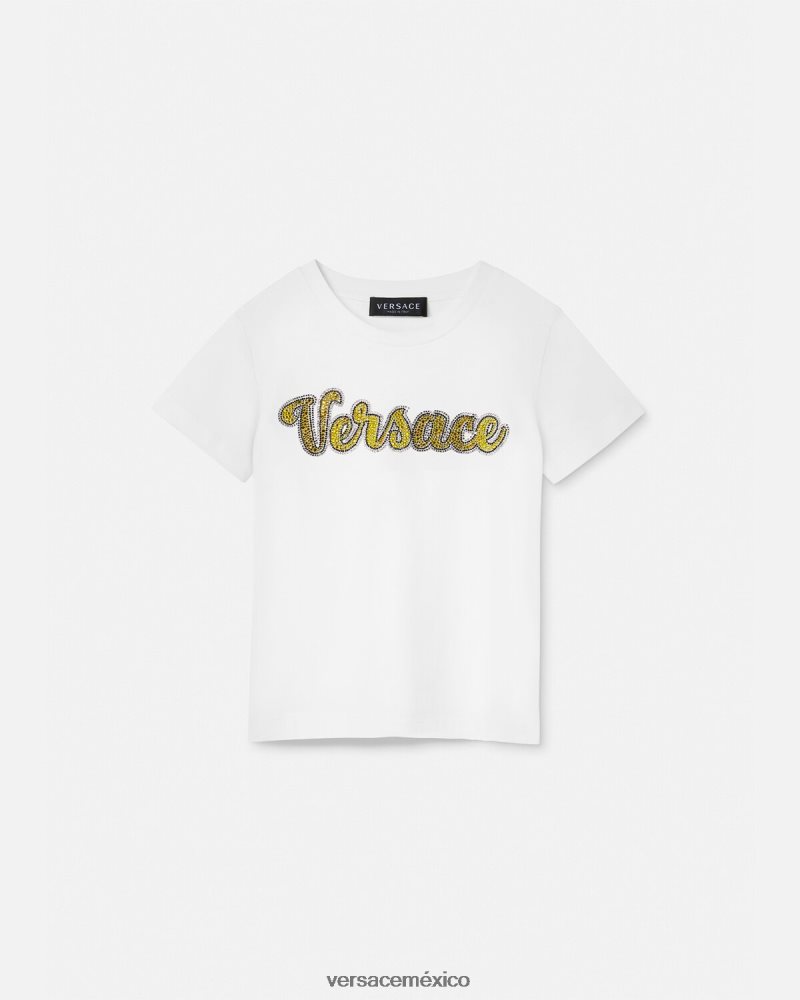 Versace camiseta con logo de cristal blanco ropa niños 84626J2020