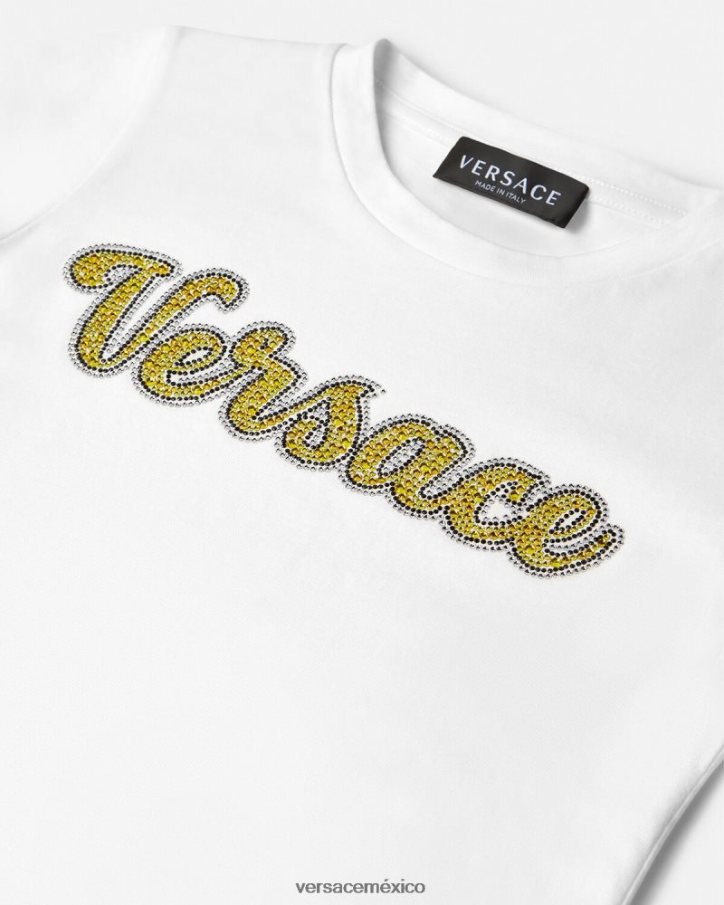 Versace camiseta con logo de cristal blanco ropa niños 84626J2020