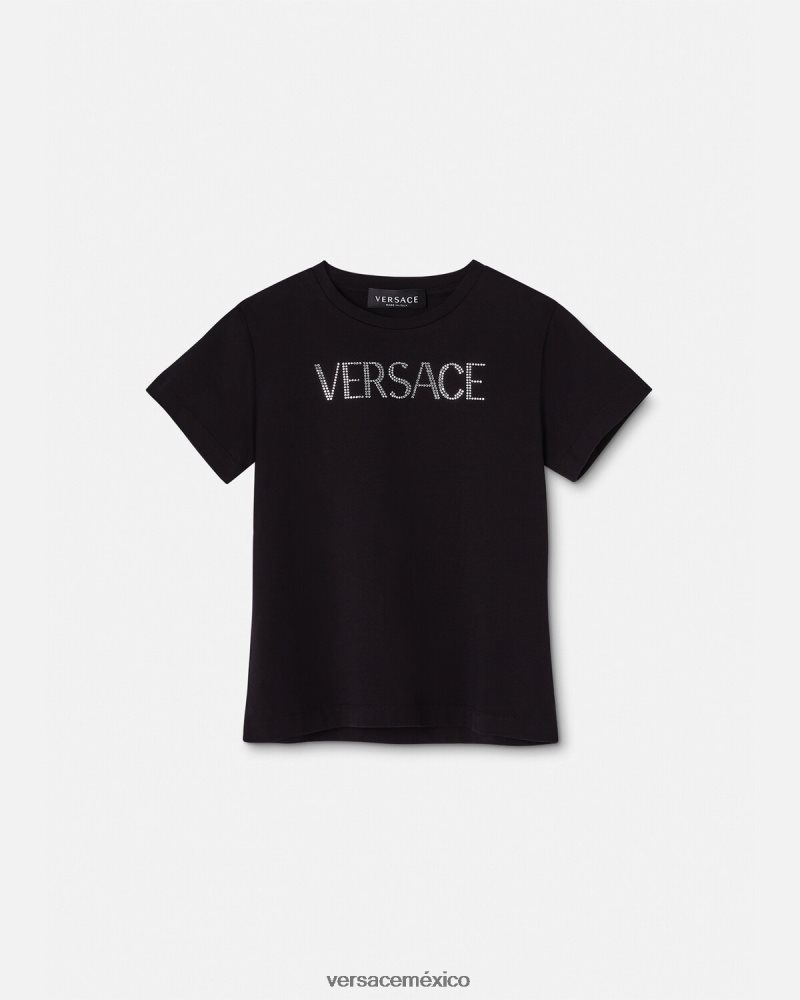 Versace camiseta con logo de cristal negro ropa niños 84626J2021