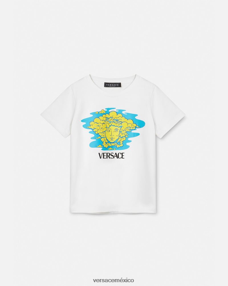 Versace camiseta con logo de medusa blanco y estampado ropa niños 84626J2127