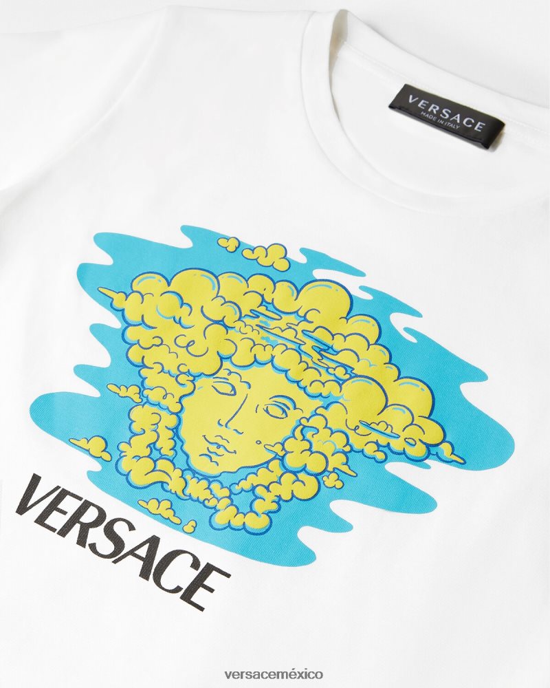 Versace camiseta con logo de medusa blanco y estampado ropa niños 84626J2127