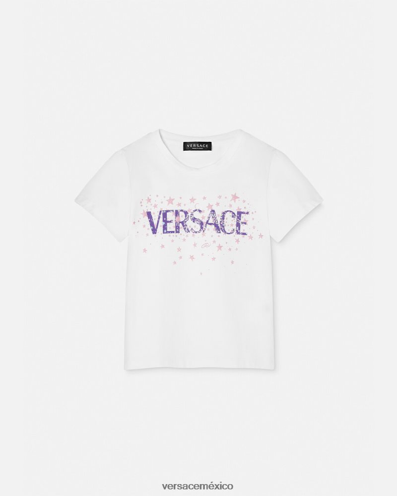 Versace camiseta con logo y estrellas blanco y estampado ropa niños 84626J1951