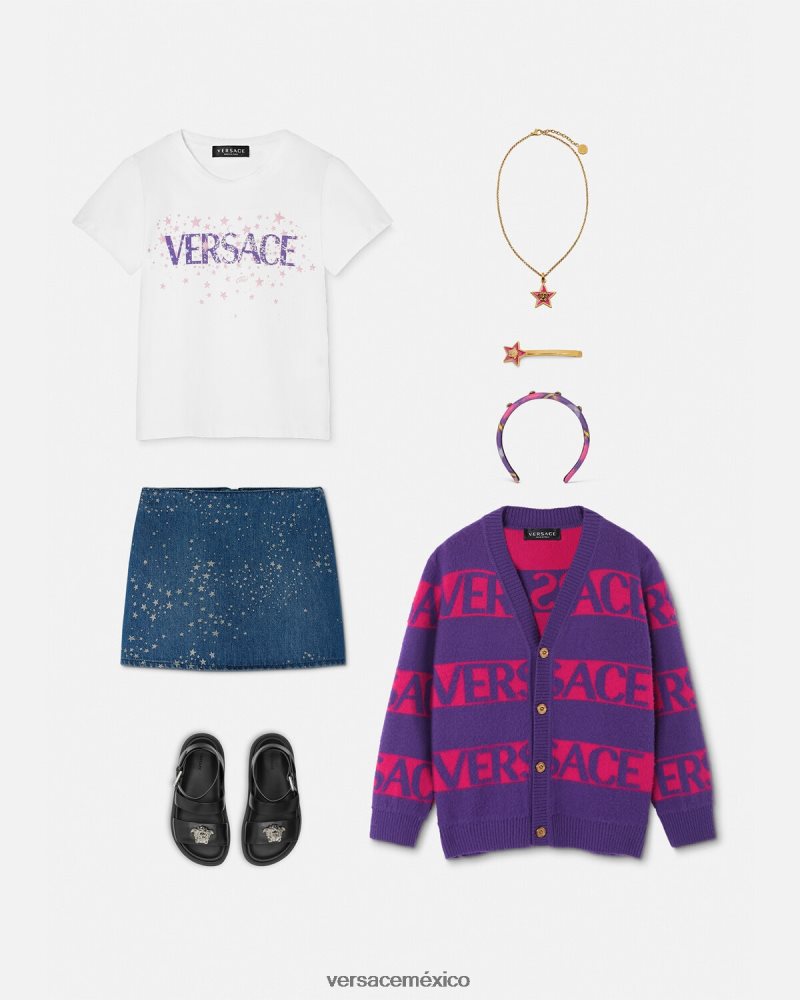 Versace camiseta con logo y estrellas blanco y estampado ropa niños 84626J1951