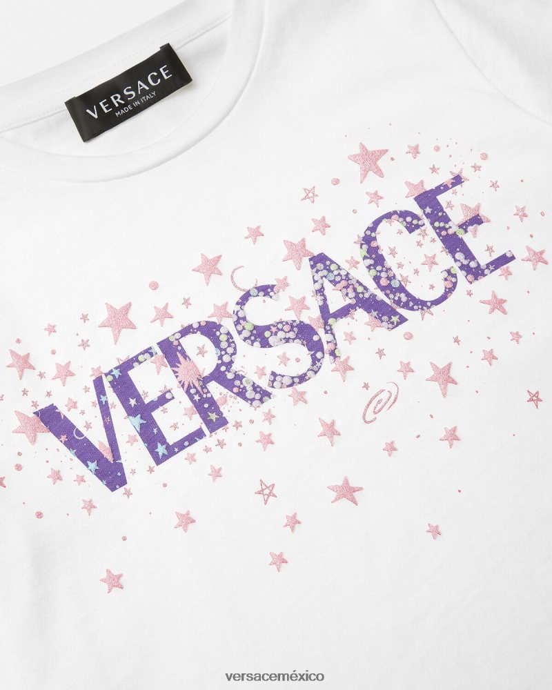 Versace camiseta con logo y estrellas blanco y estampado ropa niños 84626J1951