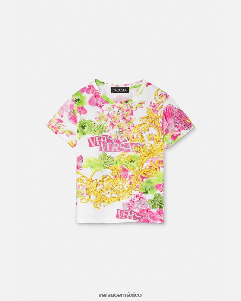 Versace camiseta con logo y orquídea blanco y estampado ropa niños 84626J1970