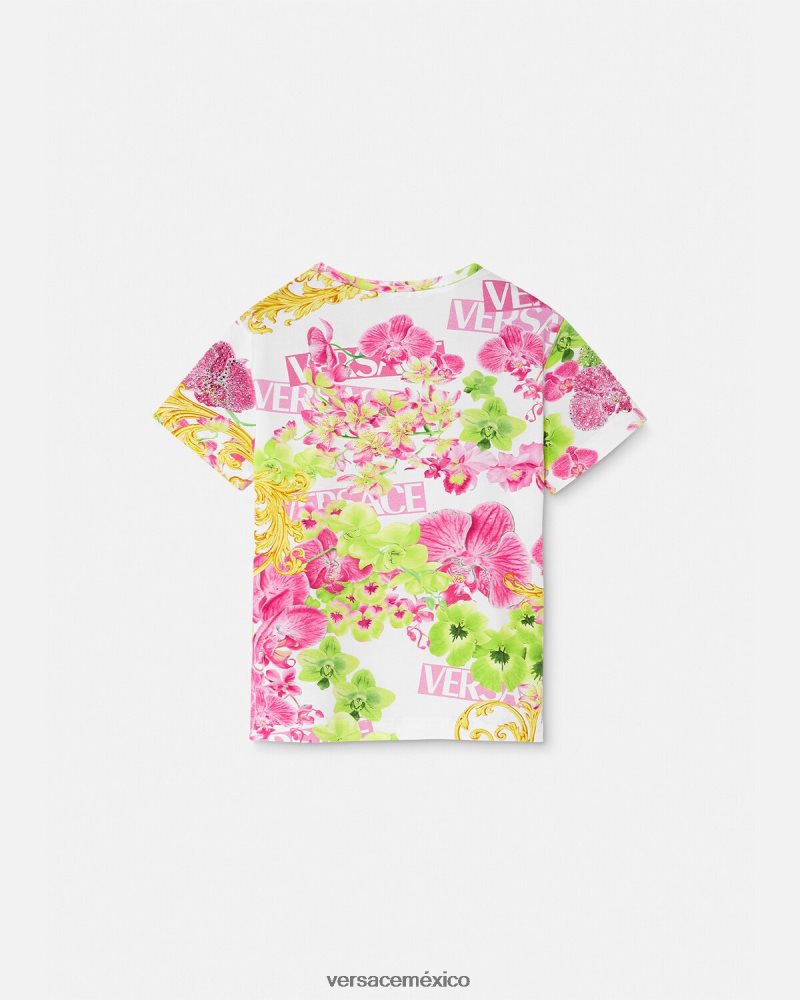 Versace camiseta con logo y orquídea blanco y estampado ropa niños 84626J1970