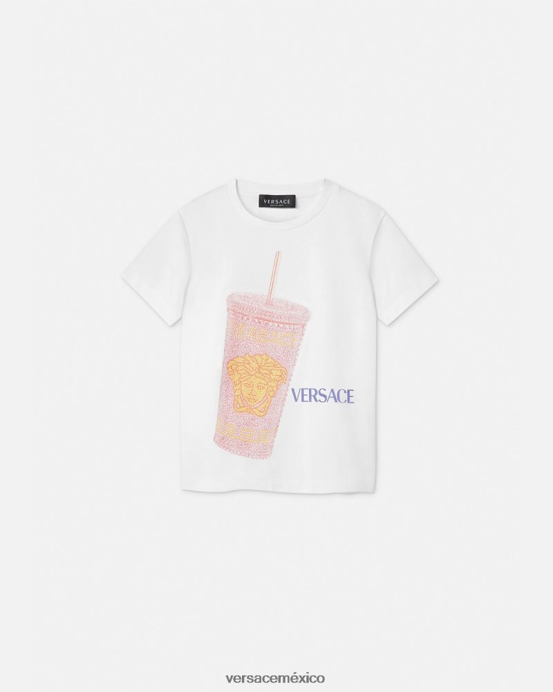 Versace camiseta con logo y taza de viaje blanco y estampado ropa niños 84626J2018