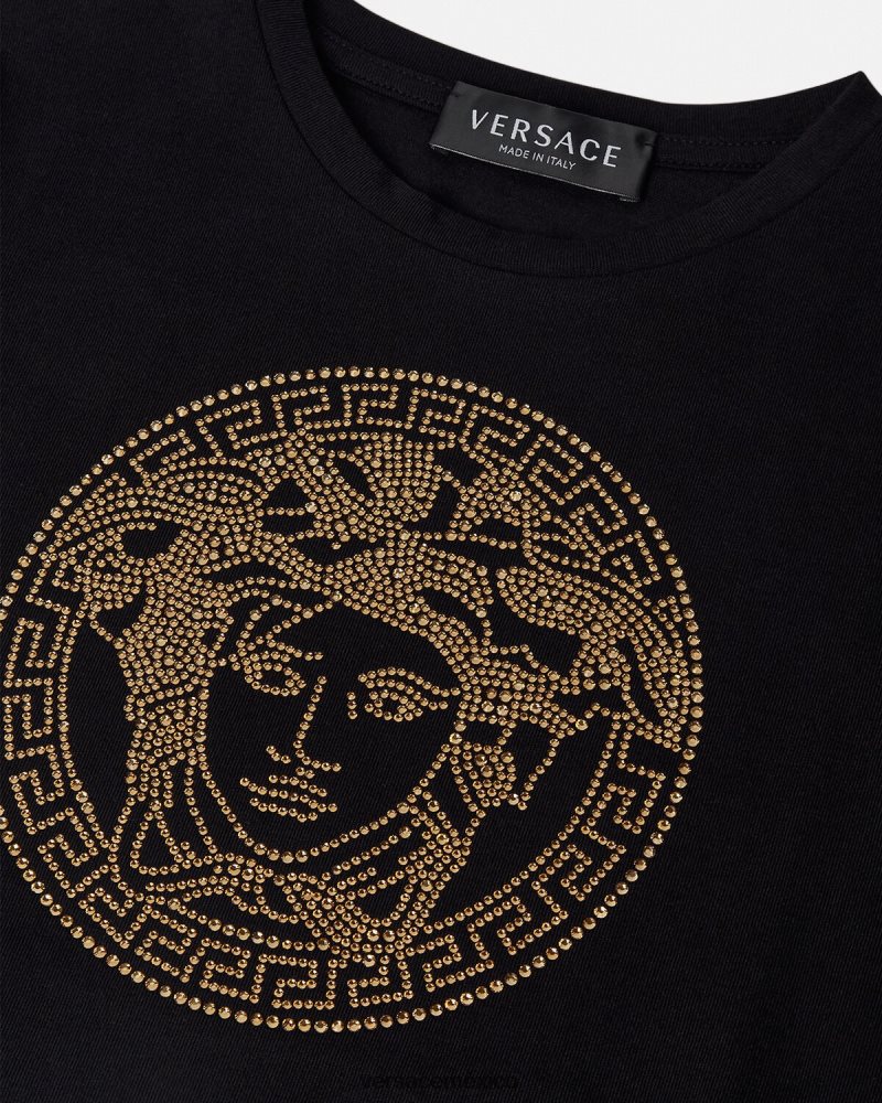 Versace camiseta con medusa de cristal negro ropa niños 84626J1961