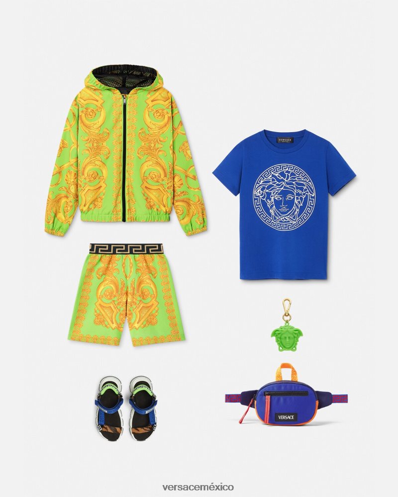 Versace chaqueta cortavientos barroco 660 oro y verde ropa niños 84626J2109