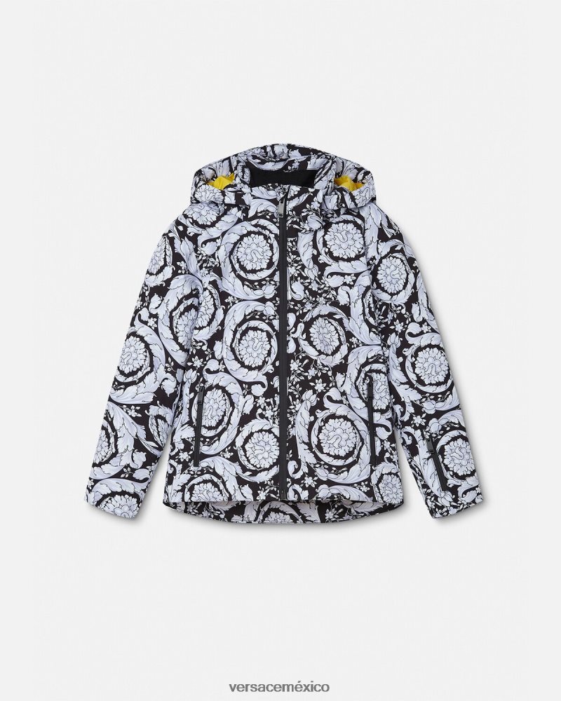 Versace chaqueta de esquí barroca plateada negro y gris ropa niños 84626J1952