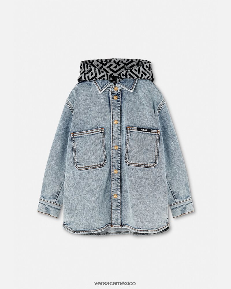Versace chaqueta vaquera con capucha la greca azul claro ropa niños 84626J2119
