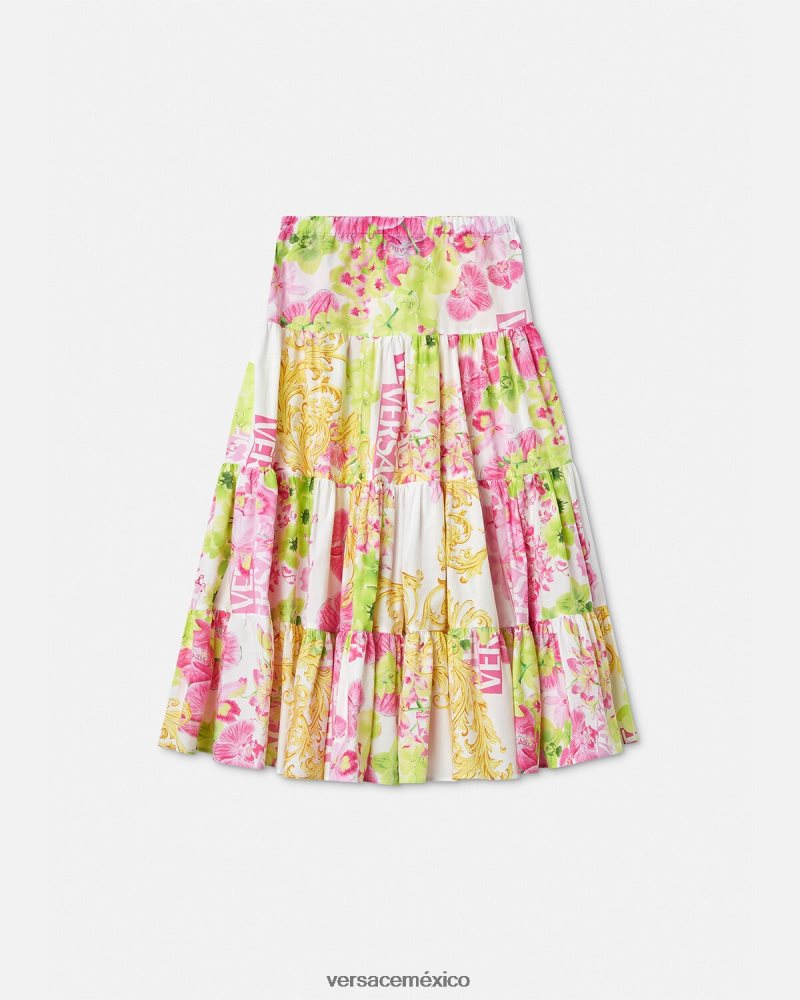 Versace falda larga con logo y orquídeas blanco y estampado ropa niños 84626J1971