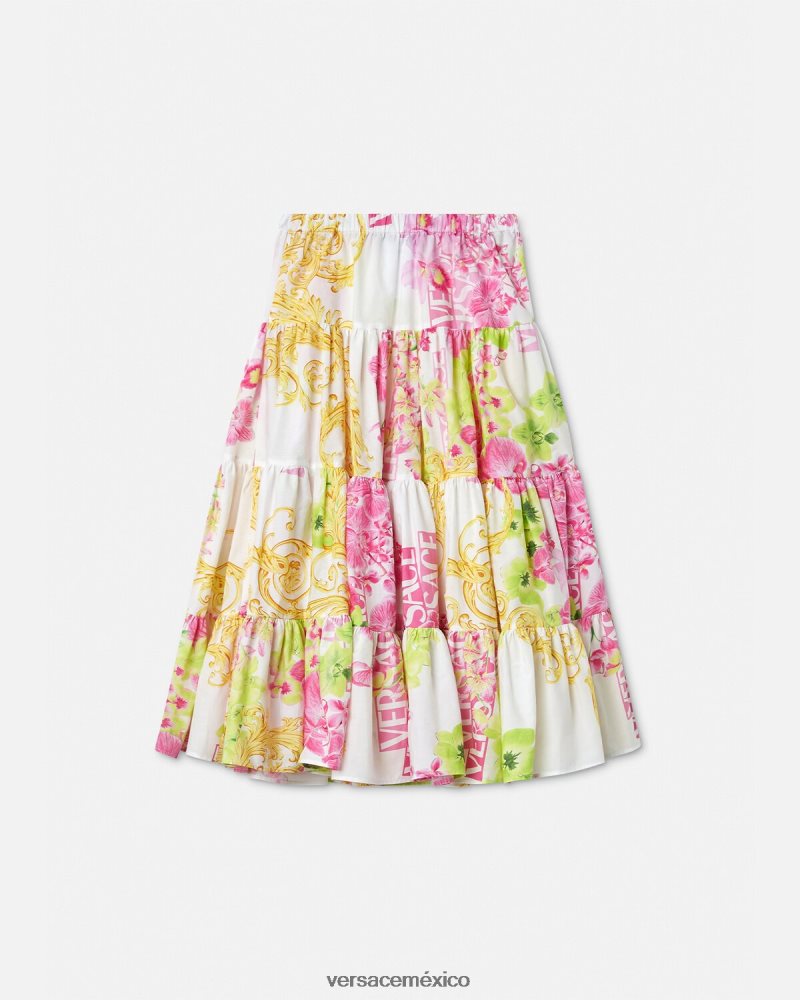 Versace falda larga con logo y orquídeas blanco y estampado ropa niños 84626J1971