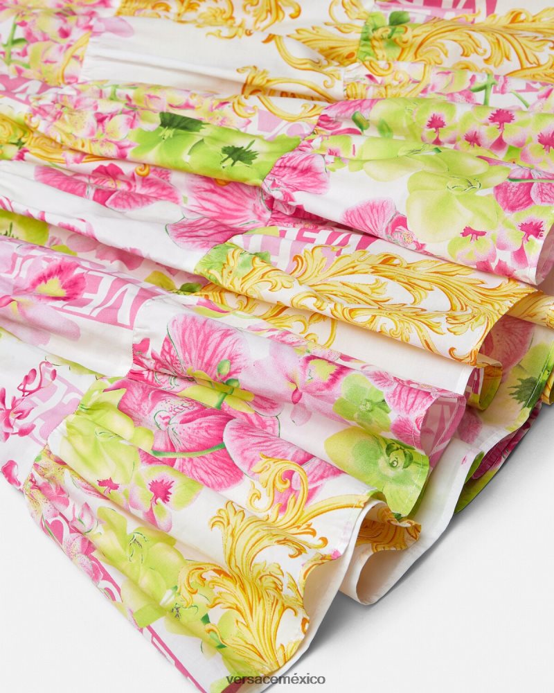 Versace falda larga con logo y orquídeas blanco y estampado ropa niños 84626J1971