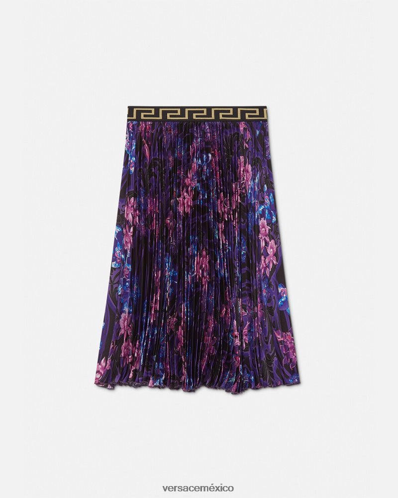 Versace falda plisada barroco orquídea violeta y estampado ropa niños 84626J2006