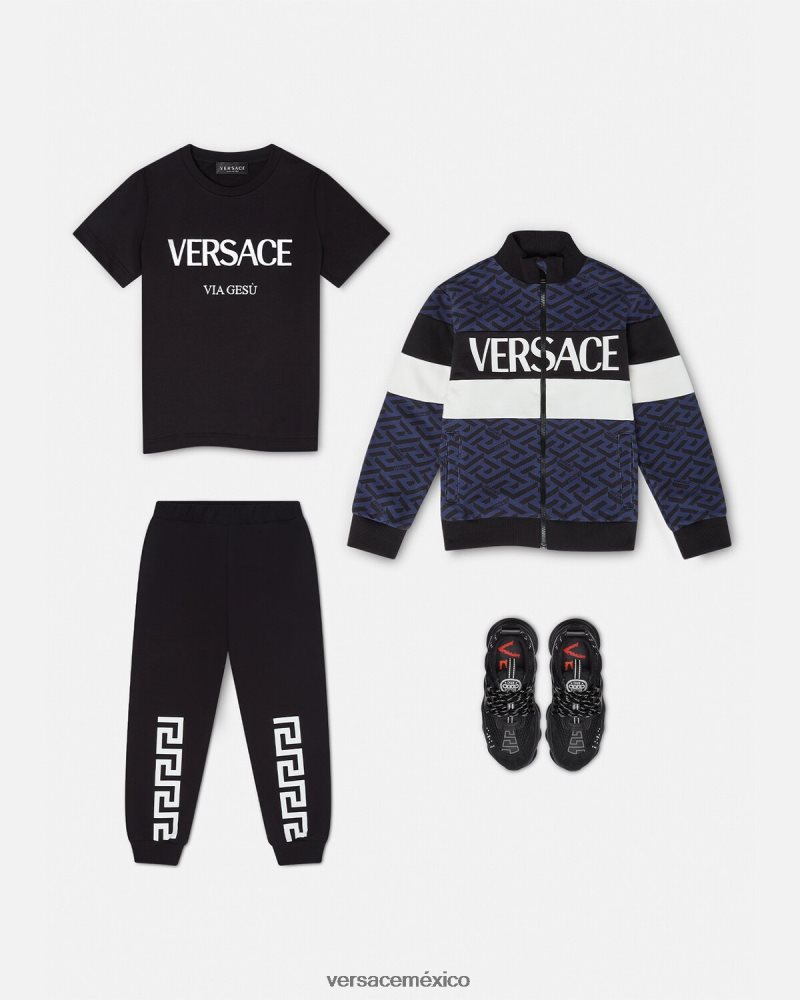 Versace pantalones deportivos con greca negro ropa niños 84626J2099