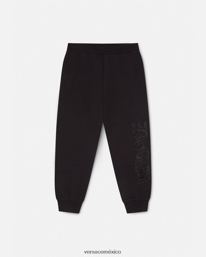 Versace pantalones deportivos con logo de cristal negro ropa niños 84626J2010