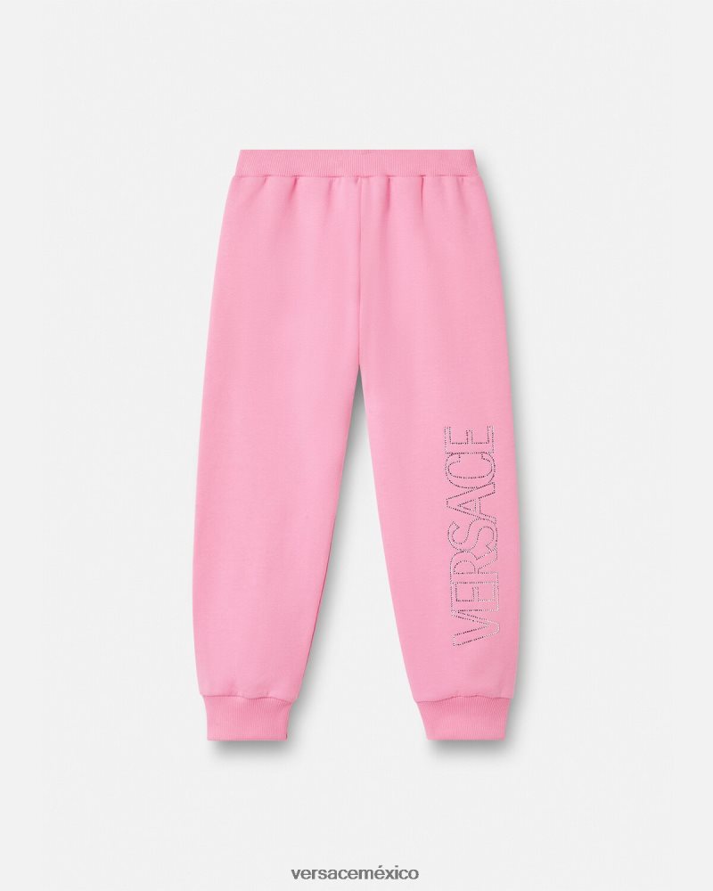 Versace pantalones deportivos con logo de cristal rosa ropa niños 84626J2023