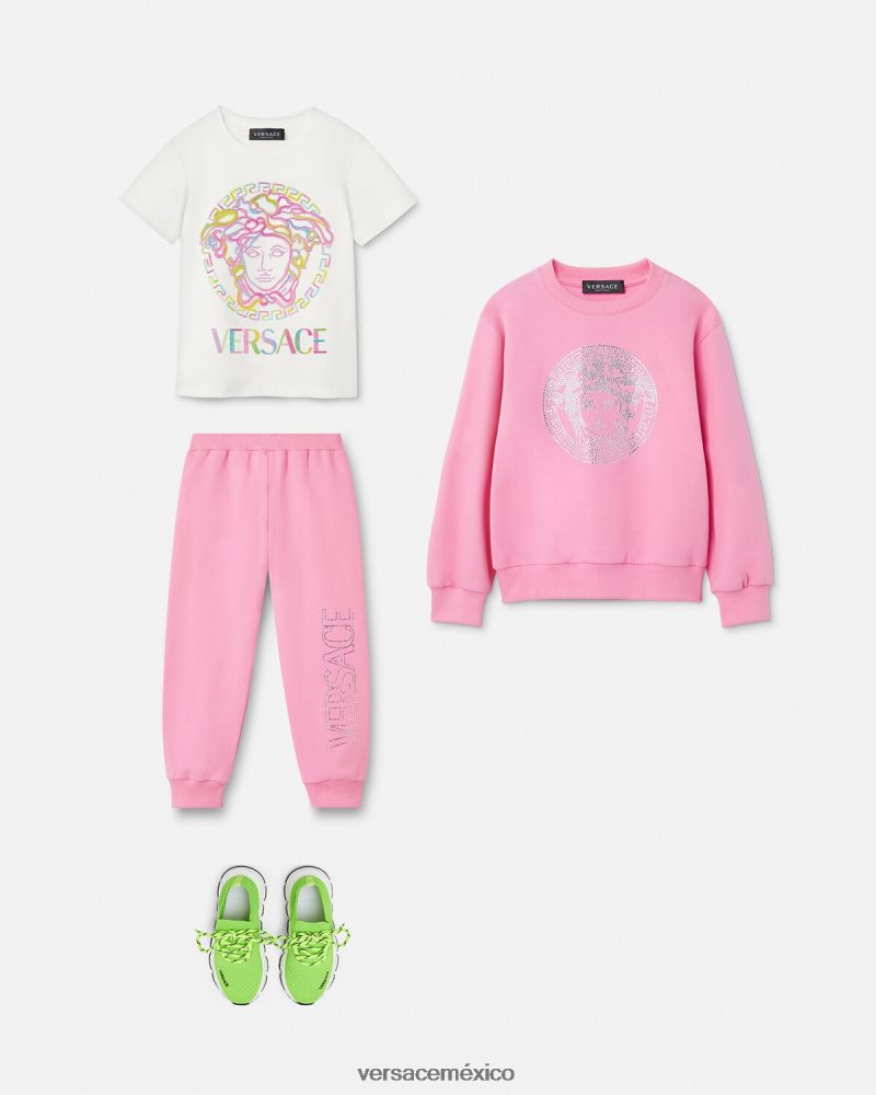 Versace pantalones deportivos con logo de cristal rosa ropa niños 84626J2023