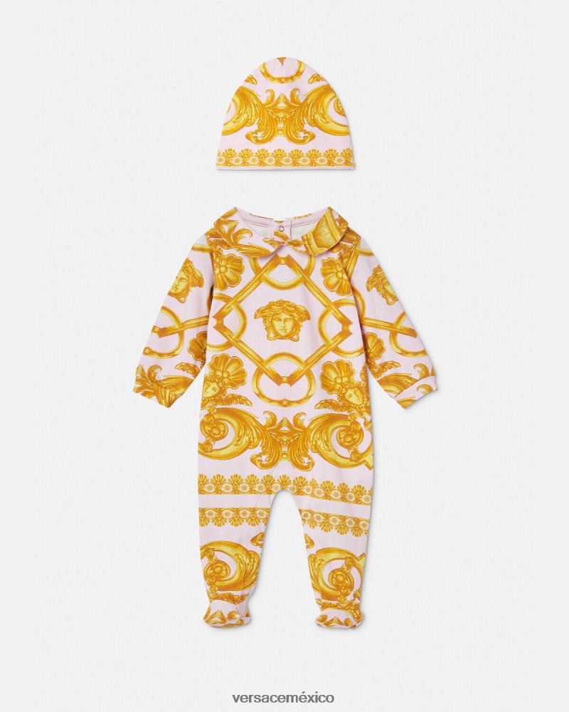 Versace conjunto de pelele para bebé barocco 660 rosa claro y dorado ropa niños 84626J1826